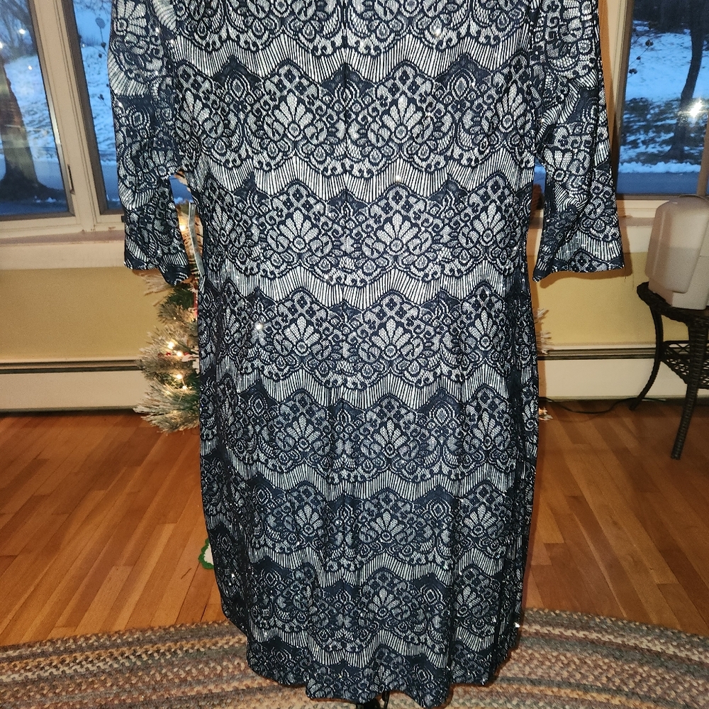 Jessica Howard Elegant Navy Blue  Shimmering Lace Sheath Dress From Macy's - Picture 11 of 16